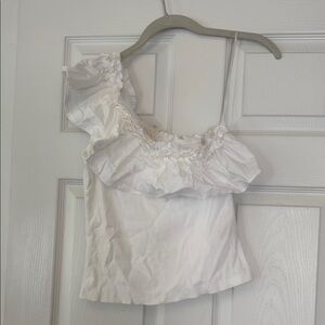Anthropologie Cream Asymmetrical Ruffled Camisole